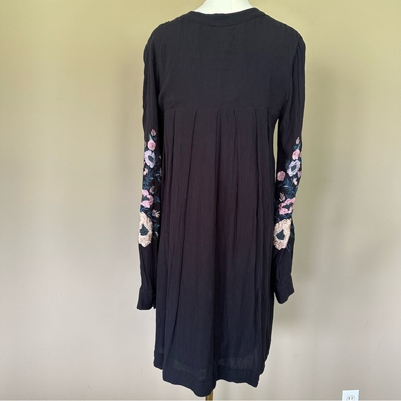Free People Embroidered Floral Long Sleeve Dress Boho Women S Black Gauzy Mia - Picture 5 of 11